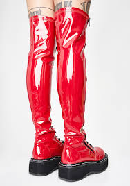 5.0 out of 5 stars. Demonia Red Patent Knee High Boots Dolls Kill