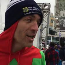 Chris Mei taking the plunge to #stopkidscancercold at Yonge Dundas Square