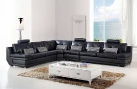 living room genuine black leather sofa
