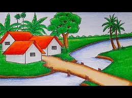 How To Draw Village Scenery Drawing And Colour Village Drawing And Colour See more ideas about landscape sketch, landscape, landscape drawings.