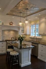 Victorian Style White Kitchen Decorating Ideas With Marble Subway Tile Framed Tin Ceiling Accent And Elegant Victorian Kitchen Kitchen Ceiling Kitchen Remodel