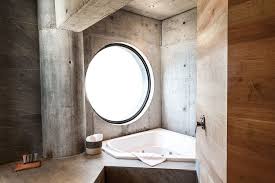 Modernes Bad Beton Rundes Fenster Minimalistische Bader Fenster Architektur Architektur