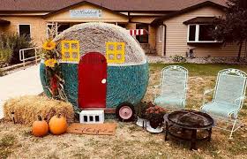 Camper Fall Lawn Hay Bale Fall Decor Fall Yard Decor
