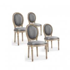 Lot De 4 Chaises Medaillon Louis Xvi Tissu Gris Chaise Medaillon