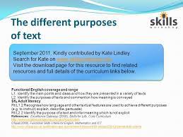 What is purpose of the text. The Different Purposes Of Text Ppt Video Online Download