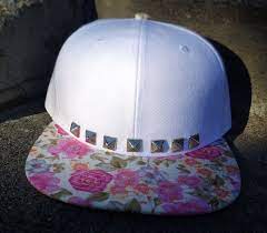 White Snap Back Hat With Floral Bill And Studs Cute Hats Snap Backs Snapback Hats
