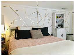 Geometric Washi Tape Wall Art Geometric Bedroom Statement Wall Gold Washi Tape Gold Accent Wall Bedroom Bedroom Wall Designs Tape Wall Art