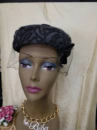 Hat Vintage Black Dressy Cocktail Hat With Stunning Polka Dot Veil and Bows 