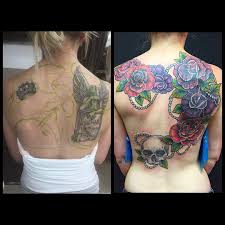 Pin skull cover up tattoos skullspirationcom designs art on pinterest. Full Back Flowers And Skull Cover Up Tattoo Tattoo Covers