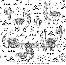Dieser abschnitt enthält bilder von ihnen. Contour Seamless Pattern With Alpaca And Cactuses Coloring Book Page Clipart K47150470 Fotosearch