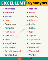 Excellent Synonym List Of 200 Synonyms For Excellent In English 7 E S L In 2020 Essay Writing Skills English Vocabulary Words Learn English Words