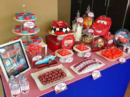 Lightning Mcqueen Cake And Disney Cars Dessert Table Cars Theme Birthday Party Race Car Birthday Party Lightning Mcqueen Cake