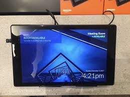 How To Use The Amazon Fire Tablet As A Meeting Room Display Conference Room Signage Office 365 Room Signage Meeting Room Room Display