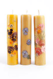 Make some mod podge on a scrap of paper. Large Beeswax Candle With Dried Flowers Palace Dried Flowers Diy Flower Candle Diy Bees Wax Candles