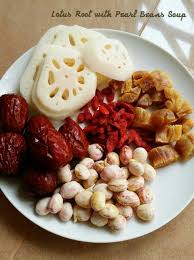Lotus Root With Pearl Beans Soup Pearl Beans Aren T They Beautiful It Will Add A Nutty Flavor And Creamy Texture To Sweet Soup Food Chinese Cooking Recipes