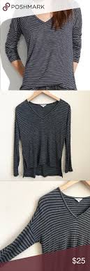 Black And Grey Striped Long Sleeve Shirt Madewell Long Sleeve Striped Shirt Madewell Black And Gray V Neck Striped Blouse Size Is Xxs But Runs O Striped Long Sleeve Shirt Striped Top Striped Shirt