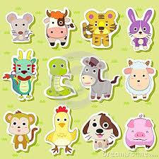12 Chinese Zodiac Animal Stickers Chinese Zodiac Animal Stickers Cartoons Vector