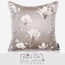 匠心宅品新中式简约样板房 软装靠包抱枕灰咖玉兰花方枕 不含芯 interior pillows dec pillows bed weather