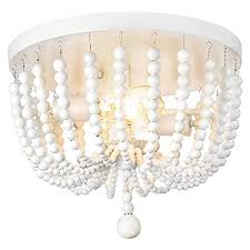 A large circular bead hangs from the shade for a cohesive finishing touch. Buy Jopon 14 2 Semi Flush Mount Ceiling Light 2 Light Wood Bead Chandelier Farmhouse Flush Mount Ceiling Light White Boho Light Fixture Ceiling Lights For Bedroom Kitchen Stairway Doorway Entrance Online In Poland B08t6gnq86