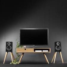Audio Speaker Stand Iron And Wood 2 Units In 2020 Speaker Stands Table Tv Midcentury Tv Stand