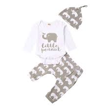 Newborn Baby Boys Little Brother Outfits Long Sleeve Romper Bodysuit Elephant Pants Leggings Hat Clothes Set