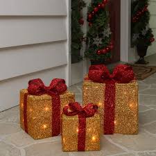 Northlight Set Of 3 Gold And Red Gift Boxes With Bows Lighted Christmas Outdoor Decorations Decorating With Christmas Lights Christmas Light Installation Outdoor Christmas Lights