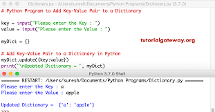 Python Program To Add Key Value Pair To A Dictionary
