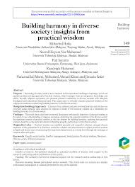 International journal of ethics and systems. Https Www Emerald Com Insight Content Doi 10 1108 Ijoes 11 2017 0208 Full Pdf Title Building Harmony In Diverse Society Insights From Practical Wisdom