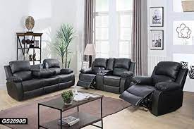 Lifestyle Furniture 3 Pieces Reclining Living Room Sofa Set Drop Down Table Bonded Leather Living Room Sofa Set Lifestyle Furniture Living Room Sets Furniture