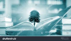 Education Concept With Tree Of Knowledge Planting On Opening Old Big Book In Library With Textbook Stack Piles Of Text Archive Big Book Stock Photos Education