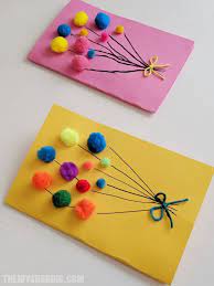 Birthday candle sometimes making a cute card is as simple as… taping something to the front. Pom Pom Balloons Birthday Card Birthday Card Craft Homemade Birthday Cards Kids Birthday Cards