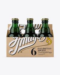 Free Mockups Kraft Paper 6 Pack Green Glass Bottle Carrier Mockup Front View Object Mockups