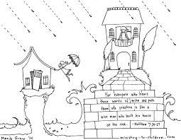 Some of us remember the biblical words to build one's house on rock and not on sand which gets washed away in heavy rain. Wise And Foolish Builders Coloring Page Matthew 7 24 House On The Rock Ministry To Children