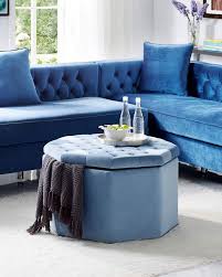 Inspired Home Large Velvet Octagon Storage Ottoman Light Blue Upholstered Ottoman Storage Ottoman Chic Upholstery