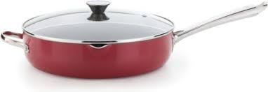 Wearever A8278264 Cook And Strain Nonstick Stainless Steel Handle Red Metallic Exterior Jumbo Cooker Fry Pan With Glass Lid Steel Handle Cookware Sets Cookware