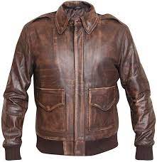 Aviator Men A2 Distressed Brown Real Leather Bomber Flight Jacket At Amazon Men S Clothing Store Black Leather Jacket Men Leather Bomber Aviator Leather Jacket