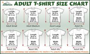 The Mountain T Shirts Size Chart