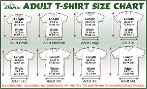 the mountain t shirts size chart