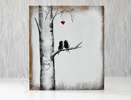 Love Birds On A Wire Painting Love Birds Painting Personalize This Item For The Perfect Gift Lindafehlenart Lindafehlengall Tree Painting Canvas Love Birds Painting Birch Tree Painting