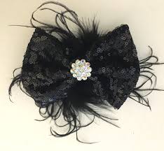 Black And Gold Hair Piece Feather Sequin Hair Bow All Colors Silver Gold Blue Red Black Feather Hair Clip Flower Girl Clip Custom Dance Costume Hair Piece Black Hair Bows Feather Hair Pieces Pink Hair Bows