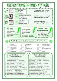 Prepositions Of Time At In On Prepositions Grammar Exercises English Teaching Materials