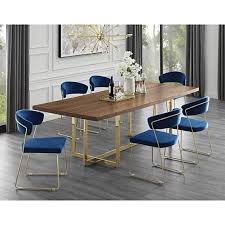 Agustin Wood Veneer Dining Table Metal Base Modern Design Long Dining Room Tables Dining Table Gold Wood Dining Room Table