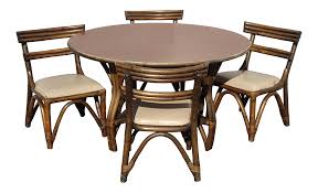 A folding banquet table also provides plenty of space for guests. Vintage Ficks Reed Style French Country Bamboo Card Table W Four Chairs Mid Century Modern Chairish