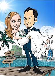 Caricature is an italian word combining 'carico' and 'caricare', meaning 'to load' or to 'exaggerate'. Caricatured Portrait For Wedding In Italy Valentino Villanova Caricaturist