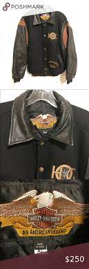 Vintage Harley Davidson Wool Jacket Leather Sleeve Vintage Harley Davidson Wool Jacket With Leather Sleeves Leather Sleeve Wool Jacket Vintage Harley Davidson