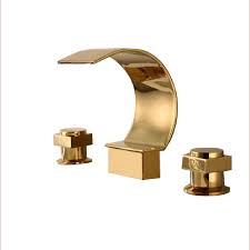 Pasutewel 3 hole double square handles waterfall bathroom sink faucet, suitable for 8 inches widespread basins faucets, solid brass valve (brushed gold) 4.1 out of 5 stars. Gold Polished Waterfall Bathroom Sink Faucet Widespread 3 Holes Basin Mixer Tap Contemporary Bathroom Sink Faucets By Bathselect Houzz