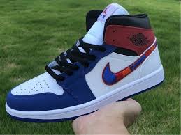 Air Jordan 1 Mid Blue Red Embroidered Swooshes Multicolored In 2020 Jordan 1 Mid Air Jordans Jordan 1