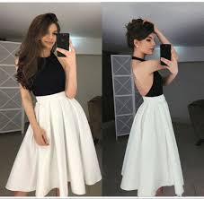 New Arrival Simple Halter Black And White Backless Short Homecoming Dress For Teens Prom Party Dress On School Event Dress Party Dress Teens Dresses For Teens