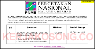 Discover exclusive deals and reviews of pnmb percetakan nasional malaysia berhad online! Jawatan Kosong Percetakan Nasional Malaysia Berhad Pnmb Senior Eksekutif