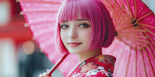 Fondo Un Primer Plano De Una Mujer Con Cabello Rosado En Corte Bob  Sosteniendo Un Paraguas Y Vistiendo Un Kimono Fondo, Mujer, Cabello Rosado,  Corte Bob Imagen de Fondo Para Descarga Gratuita -